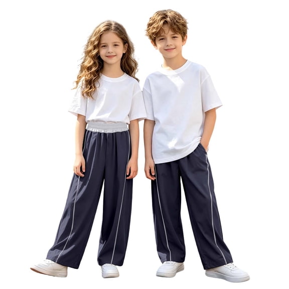 Boys Pants Pocketed Straight Leg Elastic Loose Fit Solid Print Trousers Back-To-School 3-4 Years