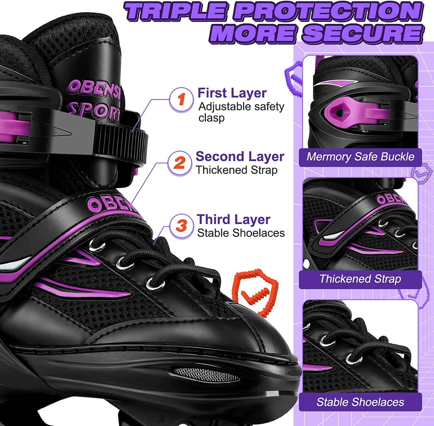 (2 pack) OBENSKY Adjustable Inline Skates, Illuminating Roller Blades for Kids,Girls&Boys Beginner w/ Light up Wheels-Purple