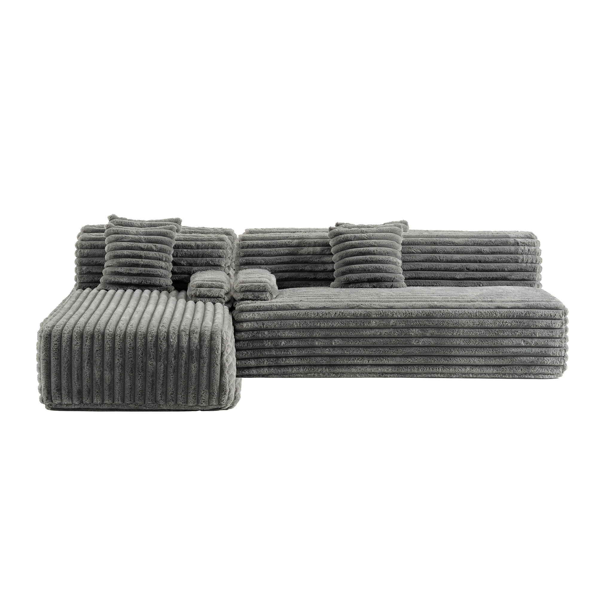 MOONMISS 110" Faux Rabbit Fur L-Shaped Modern Minimalist Modular Free Combination Sofa-Gray