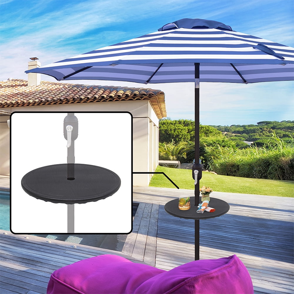 20'' Outdoor Adjustable All Weather Umbrella Table for Beach Patio Garden Poolside Accessory Umbrella Table Top Portable Round Table Fit 38mm (1.5in) Umbrella Pole, Black