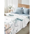 thumbnail image 4 of Coastal Jellyfish California King Size Flat Sheet, Wrinkleproof & Fadeproof Cooling Flat Bed Sheet Only, Ocean Nautical Starfish Coral Seaweed Breathable Soft Bedding Top Sheets 108 x 98 Inches, 4 of 8