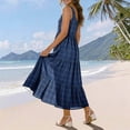 thumbnail image 6 of XUNKUSGA Maxi Sundresses for Women Casual Scoop Neck Sleeveless Plaid Pleated Flowy Womens Summer Dresses Classic High Waisted Beach Swing Dress with Pockets,Blue,M, 6 of 7