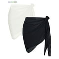 thumbnail image 2 of BadPiggies 2 Pieces Women's Short Sarongs Beach Wrap Sheer Chiffon Cover Ups Swimwear Bikini Wraps for Skirt Scarf Pareo (Black+White), 2 of 4