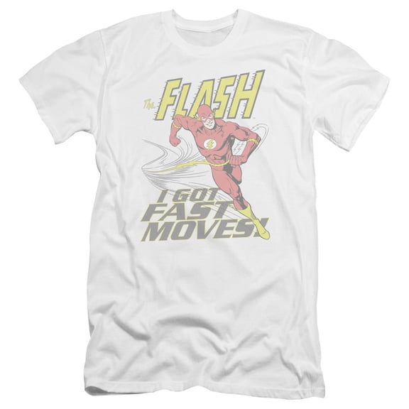 DC Comics Flash Fast Moves Premium Canvas Adult Slim Fit 30/1 T-Shirt White