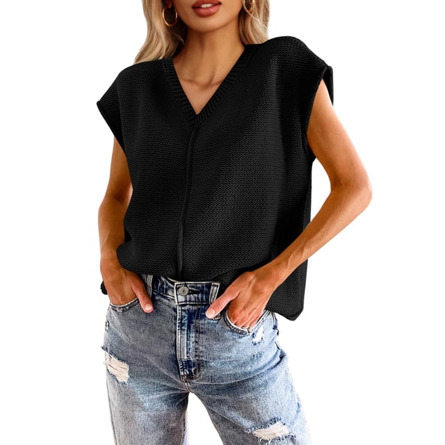 Suéter Saodimallsu de verano con manga corta y cuello en V para mujer