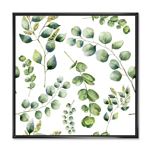 Designart 'Green Eucalyptus Plant Branches III' Traditional Framed Canvas Wall Art Print