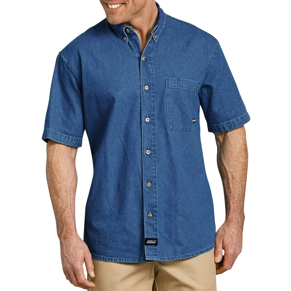 Genuine Dickies - Men's Short Sleeve Button Down Denim Shirt - Walmart 
