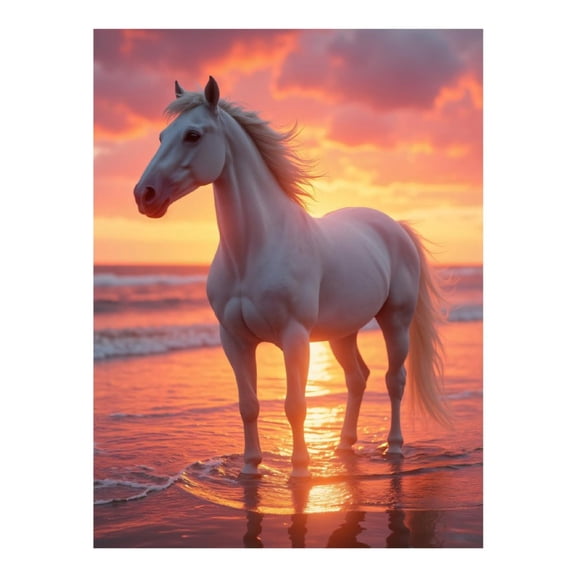Diamond Art Kit for Adults, Majestic Horse At Sunset Beach Diamond Painting for Adults Beginners, 5D DIY Diamond Art Painting Kits, Colorful Diamond Painting Craft for Home Decor 12x16