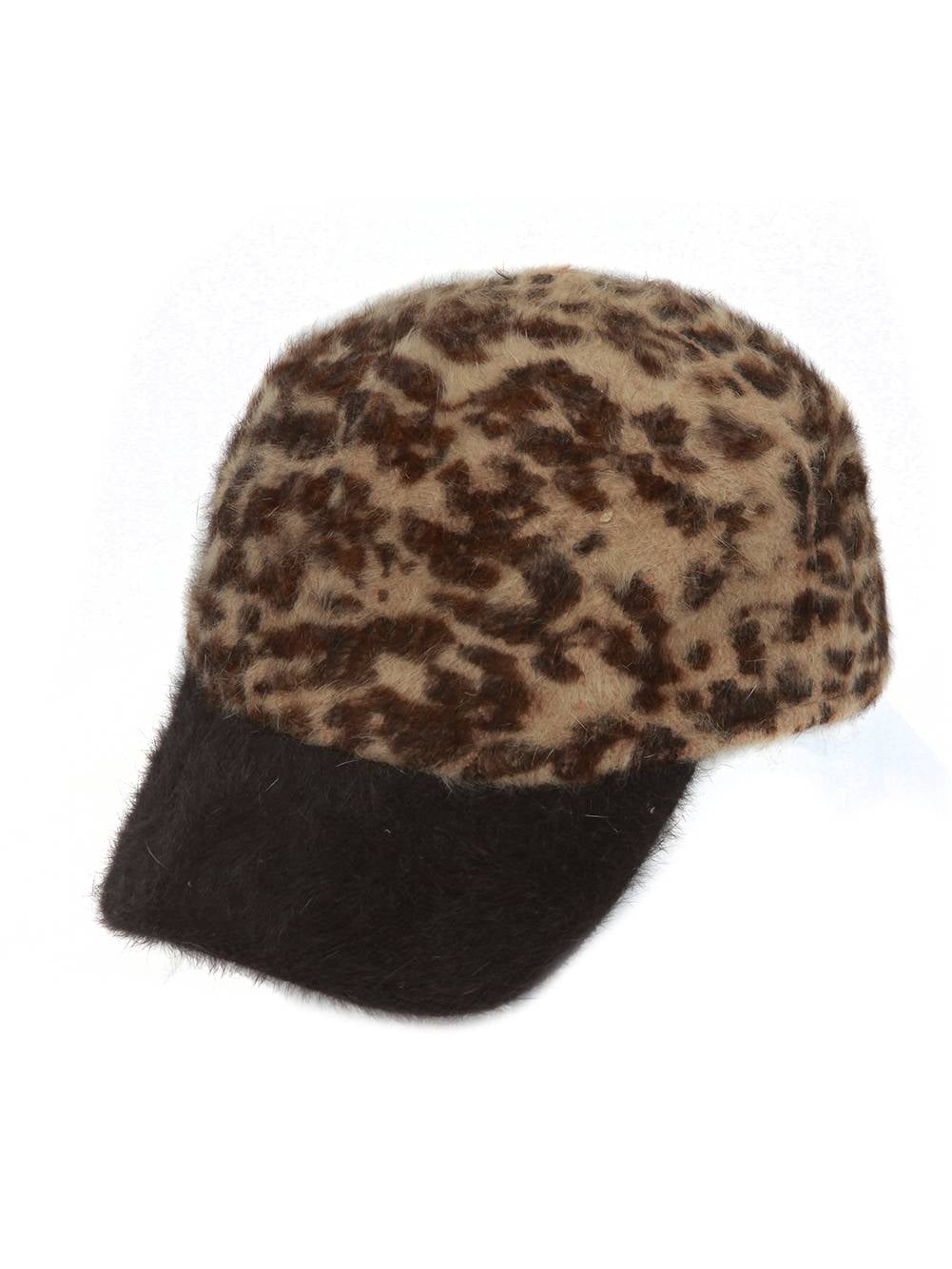 Ladies Animal Print Angora Military Cap 