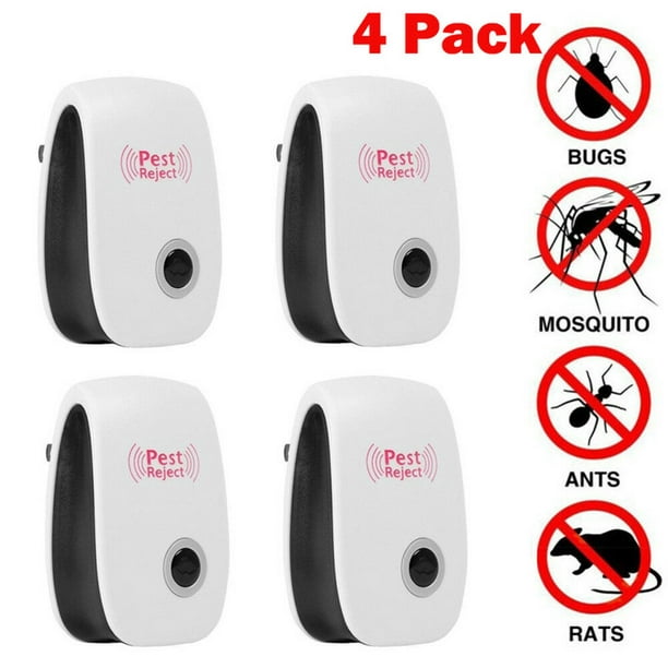 4 PACK - Ultrasonic Pest Repeller - Electronic Plug -In Pest Control  Ultrasonic - Best Repellent for Cockroach Rodents Flies Roaches Ants Mice  Spiders Fleas Indoor 