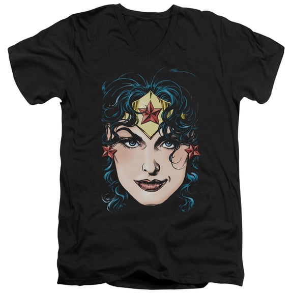 Dco Jla - Wonder Woman Head - Slim Fit V Neck Shirt - Small