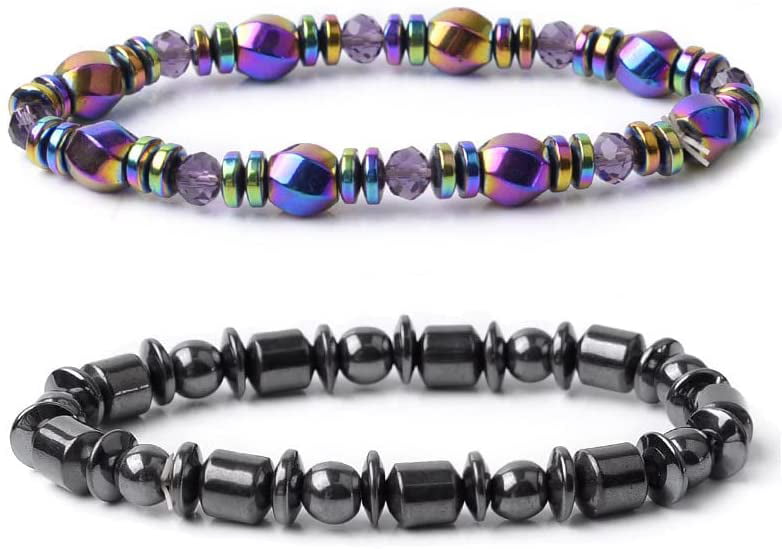 Unisexe Rainbow & Noir magnétique hématite thérapie Bracelet Tailles 6-12 