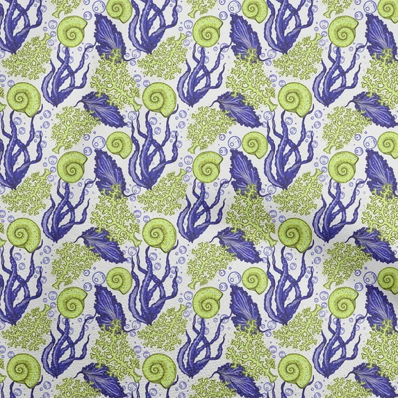 oneOone Cotton Silk Dark Purple Fabric Sea Shells Ocean Sewing Material Print Fabric By The Yard 42 Inch Wide