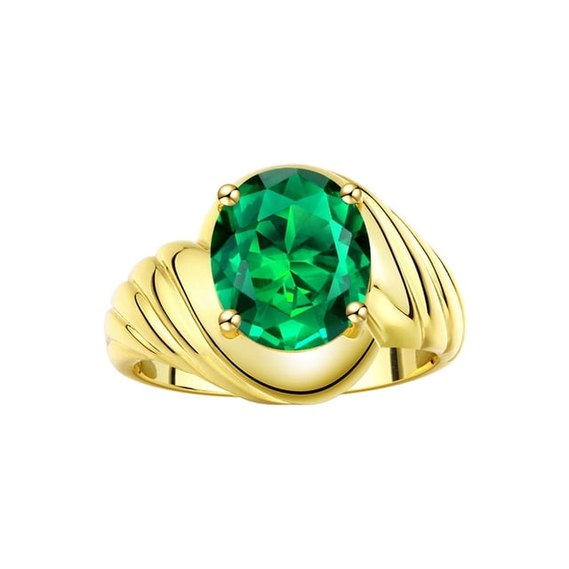 RYLOS Bagues pour Femmes Bague en Argent Plaqué Or 14K Style Classique Ovale 12X10MM Bague Solitaire en Pierre Précieuse Mai Émeraude Bijoux pour Femmes Taille 7
