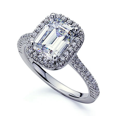 Women's Platinum Plated Sterling Silver 2.5ct Emerald Cut CZ Halo Wedding Engagement Ring ( Size 5 to 9