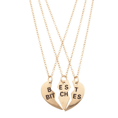 Lux Accessories Best Bitches BFF Friends Forever Heart 3 PC Necklace (Best Bitches Necklace Set)
