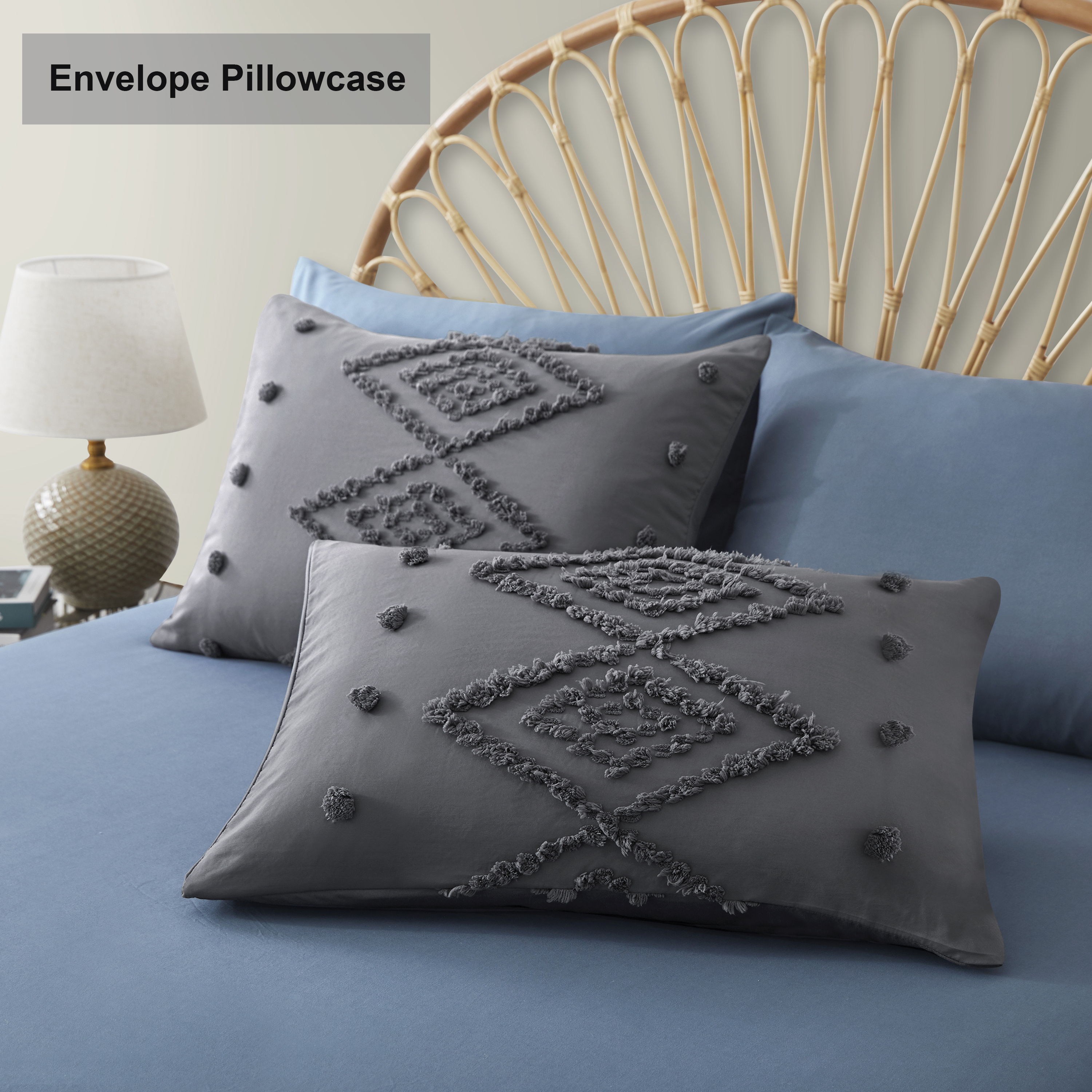 Queen Duvet Cover, Soft Bedding Set for All Seasons, Comforter Set, Boho Embroidery, Multi Colors & Sizes Available(Gray, 3 Pcs, 90"x 90")