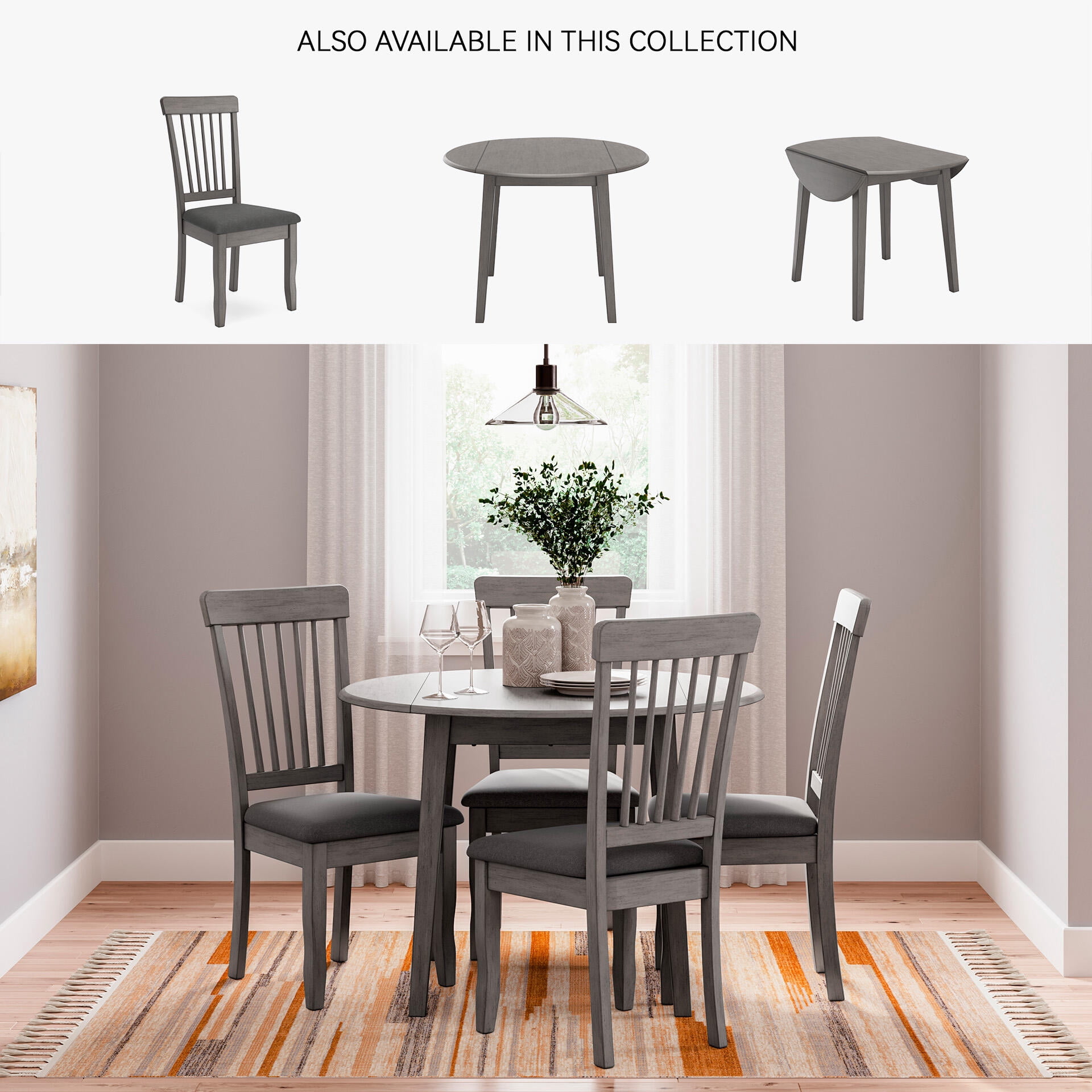 Signature Design by Ashley Shullden Upholstered Dining Side Chair Set (2), Gray, Modern Wood Chairs with Cushioned Seats and Spindle Back