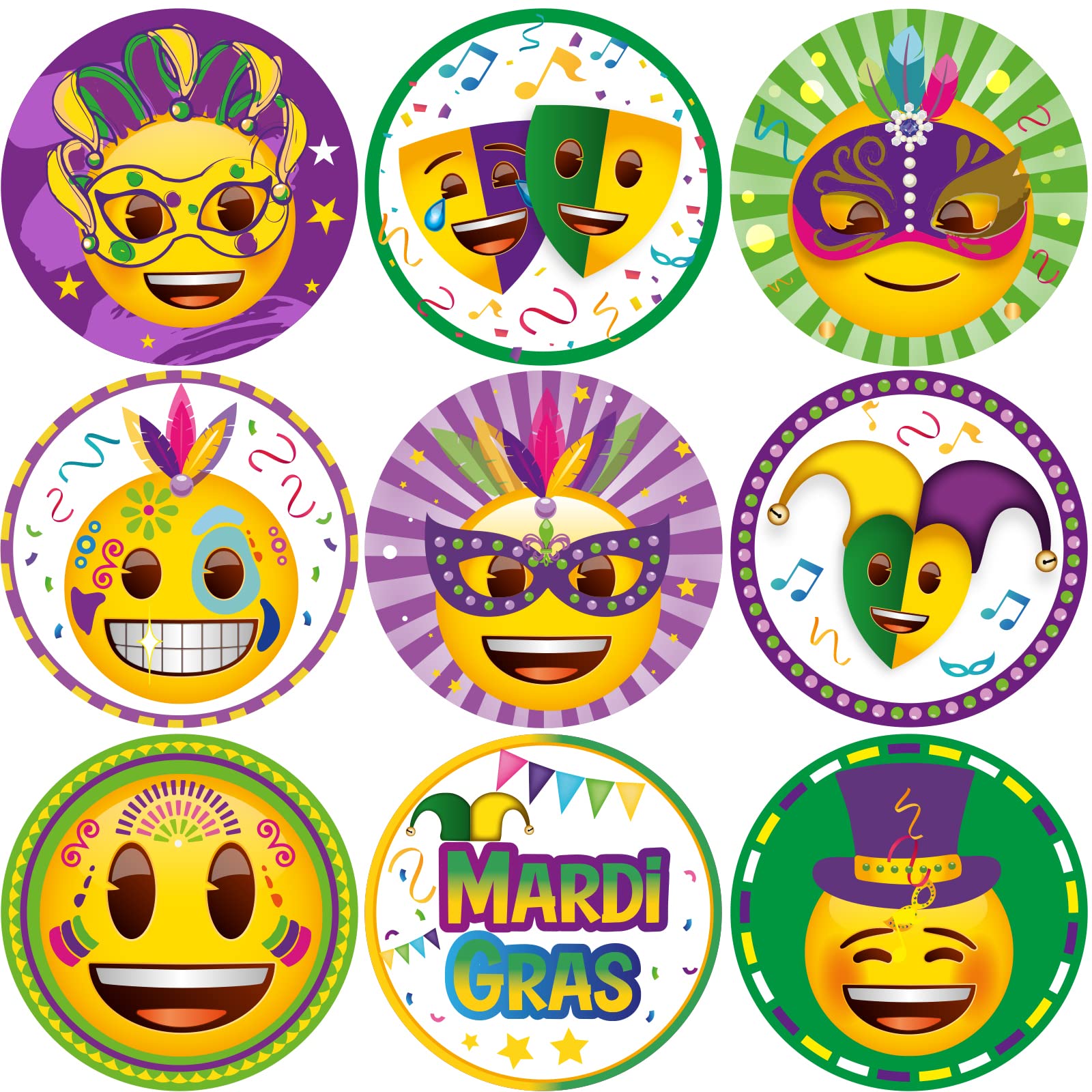 Mardi Gras Stickers for Kids 500Pcs Per Roll Emoji Mardi Gras StickerP