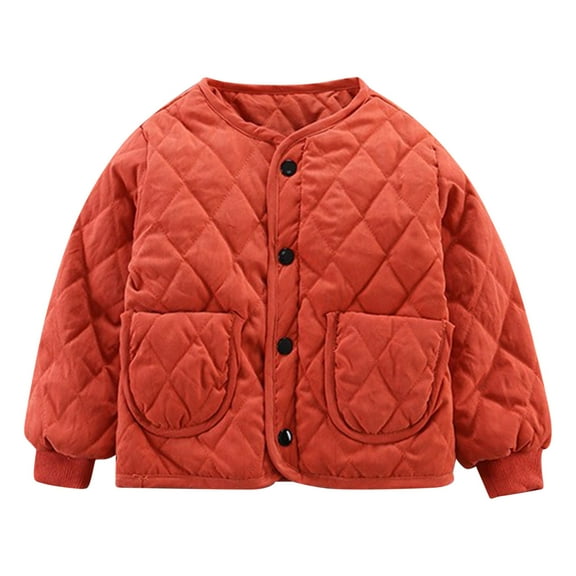 fatyb Unisex Kids Quilted Jacket Button down Puffer Outwear Fall Winter Plain Thick Coat with Pockets