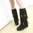 thumbnail image 5 of Viluyesy Womens Knee High Boots, Pull-On Thick Sole Round Toe Fashion Retro Tassel Suede Boots Brown, 5 of 5
