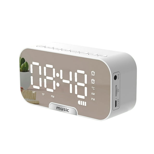Reloj despertador Reloj despertador con superficie de espejo digital con altavoz BT y radio FM y pan Tomshoo Blanco