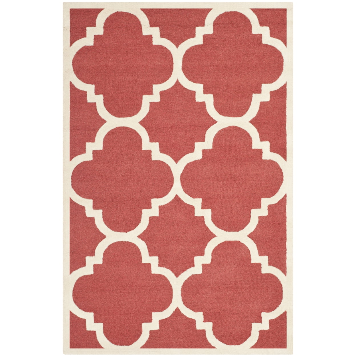 SAFAVIEH Cambridge Justine Geometric Quatrefoil Wool Area Rug, Rust/Ivory, 6' x 6' Round