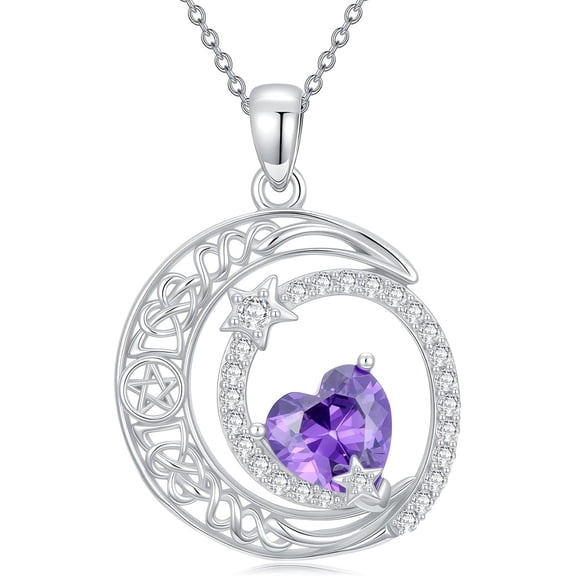 CACA LADY Moon Necklace 925 Sterling Silver Amethyst Star Necklace February Birthstone Jewelry for Mom Women