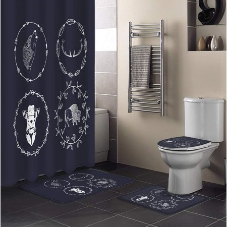 ZHANZZK Forest Decor 4 Piece Bathroom Set Shower Curtain Bath Rug Contour Mat and Toilet Lid Cover