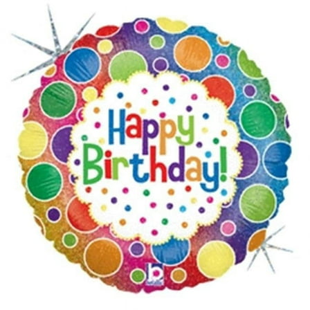 Betallic 55523 18 in. Rainbow Dots Birthday Holo Flat Foil Balloon