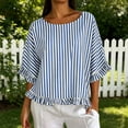 thumbnail image 2 of Miluxas Womens Striped Shirts Batwing Half Sleeve Round Neck Loose Tunic Shirts Cute Ruffle Trim Beach Vacation Outfits for Casual Summer Blue, 2 of 8