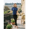 thumbnail image 4 of DARING DIVA Women's Lace Tops Mock Neck Puff Short Sleeve Floral Blouses M Dark Blue, 4 of 6