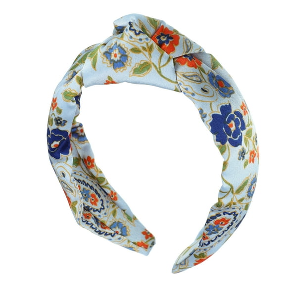 Unique Bargains Floral Pattern Knotted Headband Classic Casual Style Headband for Women Girl Blue 5.20"x2.36"