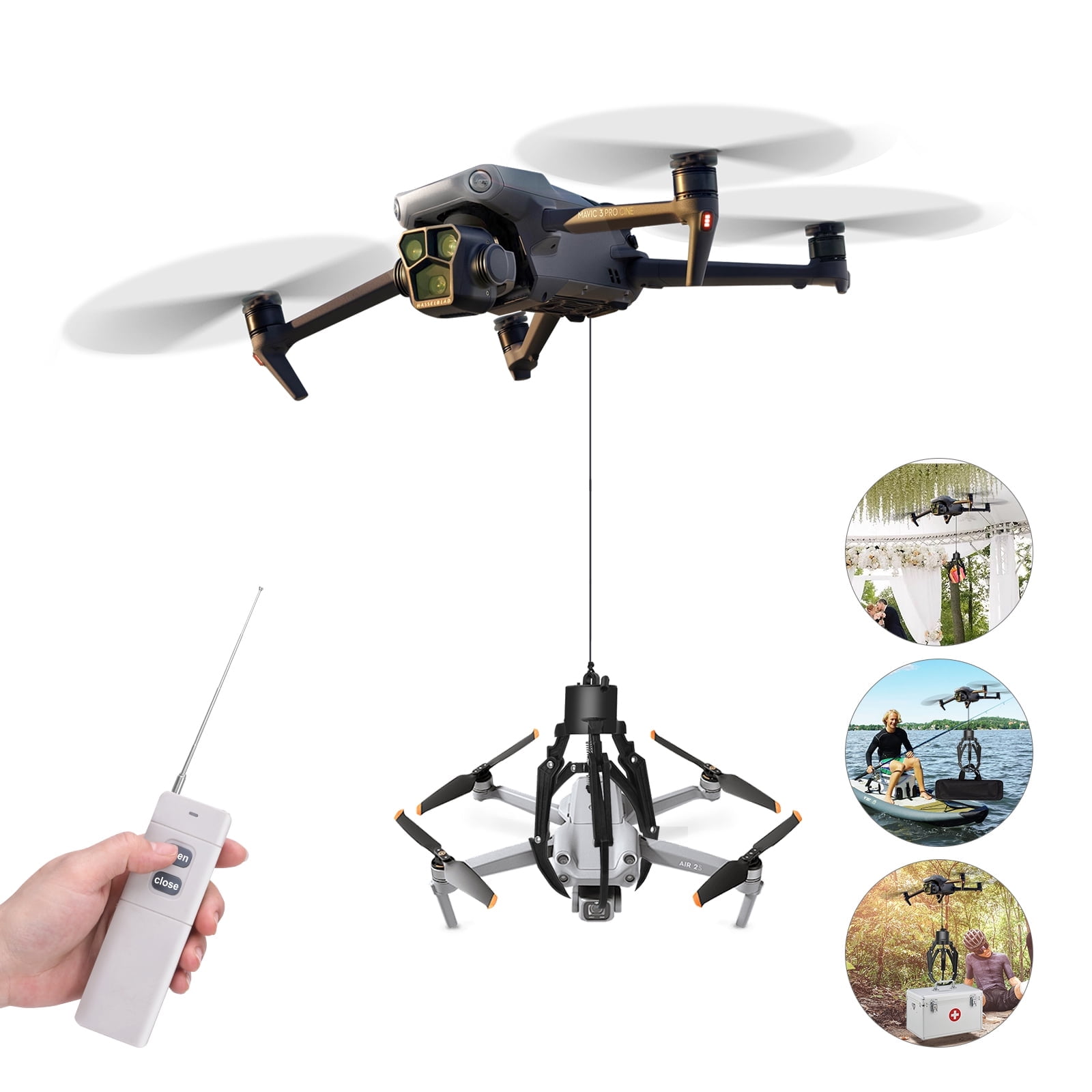 Multi-Scene Outdoor Drone Goods Holding Mechanical Claw Kit, Type-C Fast Charging Remote Control Load Gripper Accessory for Camping Fishing Daily Supplies Compatible with Dji Drones