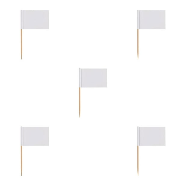 Monstrate Paquete de 100 suministros de decoración de pasteles, banderas de palillos de en blanco, herramientas sólidas para hornear de Blanco 5piezas