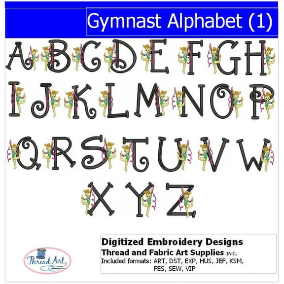 Gymnastics Alphabet(1) Embroidery Designs - All Popular Formats Included - Loaded on USB Stick