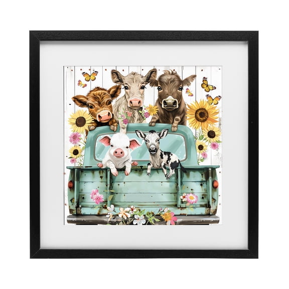 Stupell Industries Barnyard Friends in Vintage Truck Black Framed Print Under Glass, design by Creative Studio