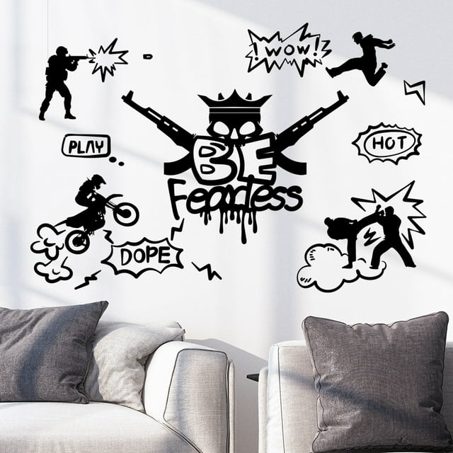 Calcomanías de pared Be Fearless con dibujos animados y acción para videojuegos
