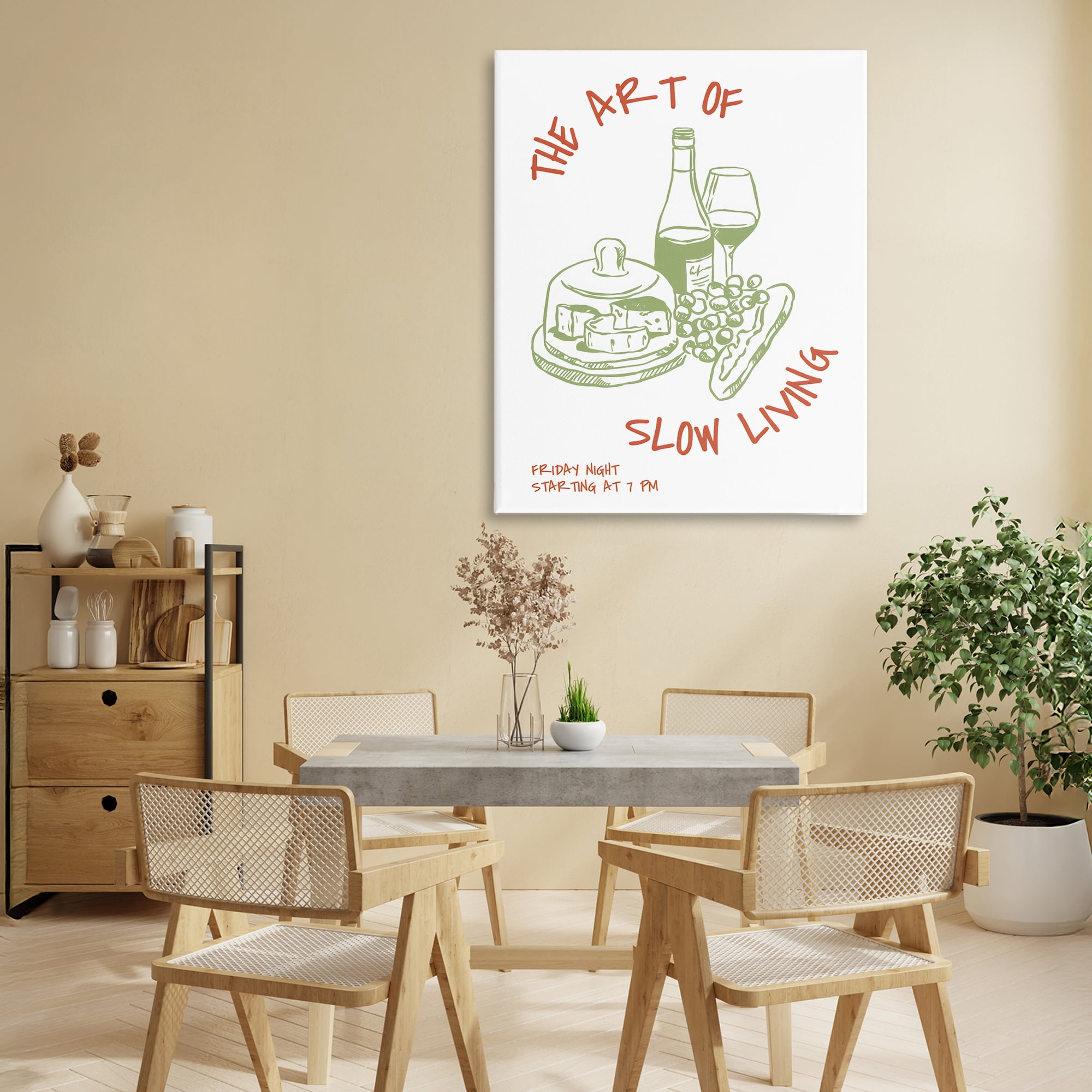 Stupell Industries Slow Living Wine & Cheese Canvas Wall Art, design by The Prints Vibe