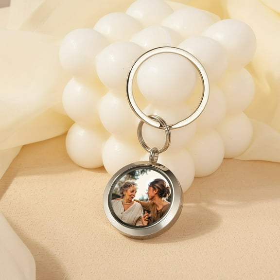 Anavia Glossy Photo Locket Keychain, Round Memory Locket Keychain Bridal Wedding Bouquet Keychain for Photo or Decoration