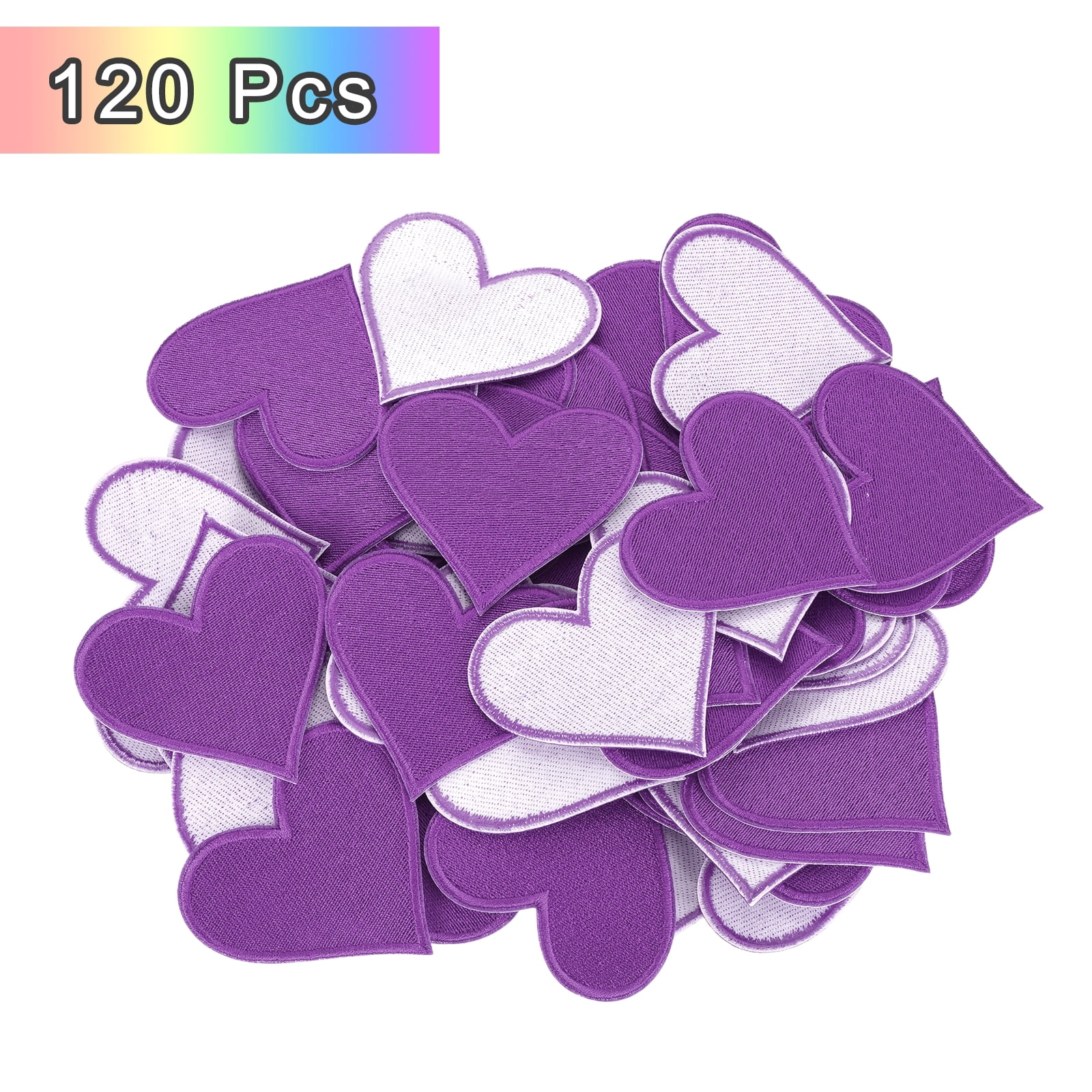 Heart Shaped Iron on Patches 6.8x7cm Embroidered Sew Patches Appliques for Clothing Repair Backpack Shoes Decoration Purple 120Pcs