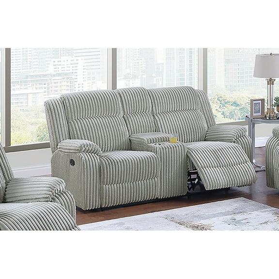 Contemporary Style Loveseat w Console Plush Cushion Couch Manual Motion Reclining 1pc Loveseat Ash Corduroy Living Room