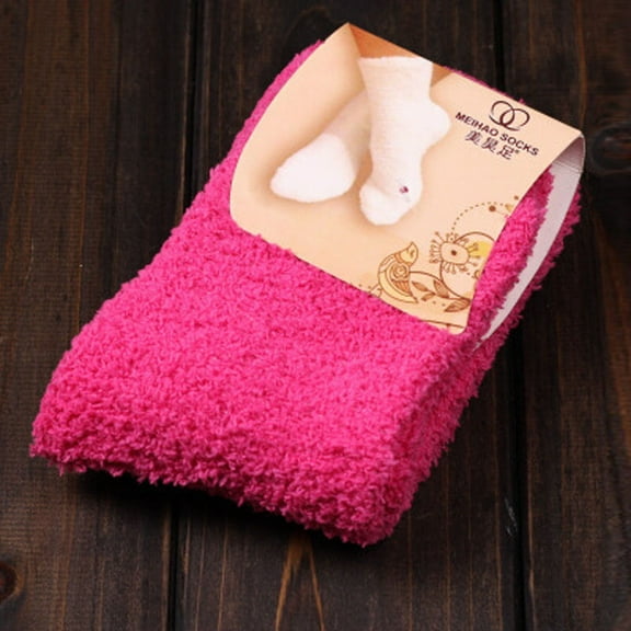 MRULIC socks for women Home Women Girls Soft Bed Floor Socks Warm Winter Pure Color Hotpink One size