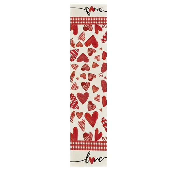 Oimcto Valentine's Day Tablecloth (33*90),White Love Valentine's Day Table Runner Home Kitchen Dining Table Decoration,Elegant Tablescape,Minimalist Holiday Decor,Bridal Shower Decor