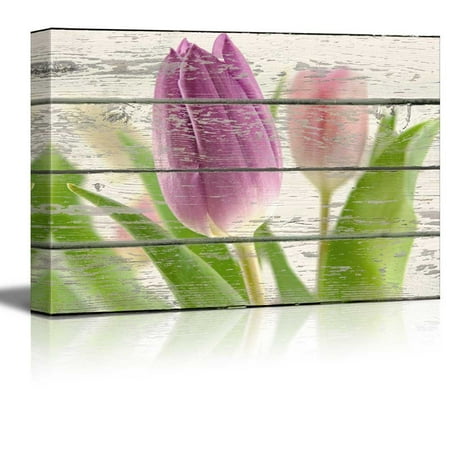 Artwork Home Decor - Wall26 - Purple Tulip Flower Artwork - Rustic Canvas Wall Art Home Decor - 32x48 inches