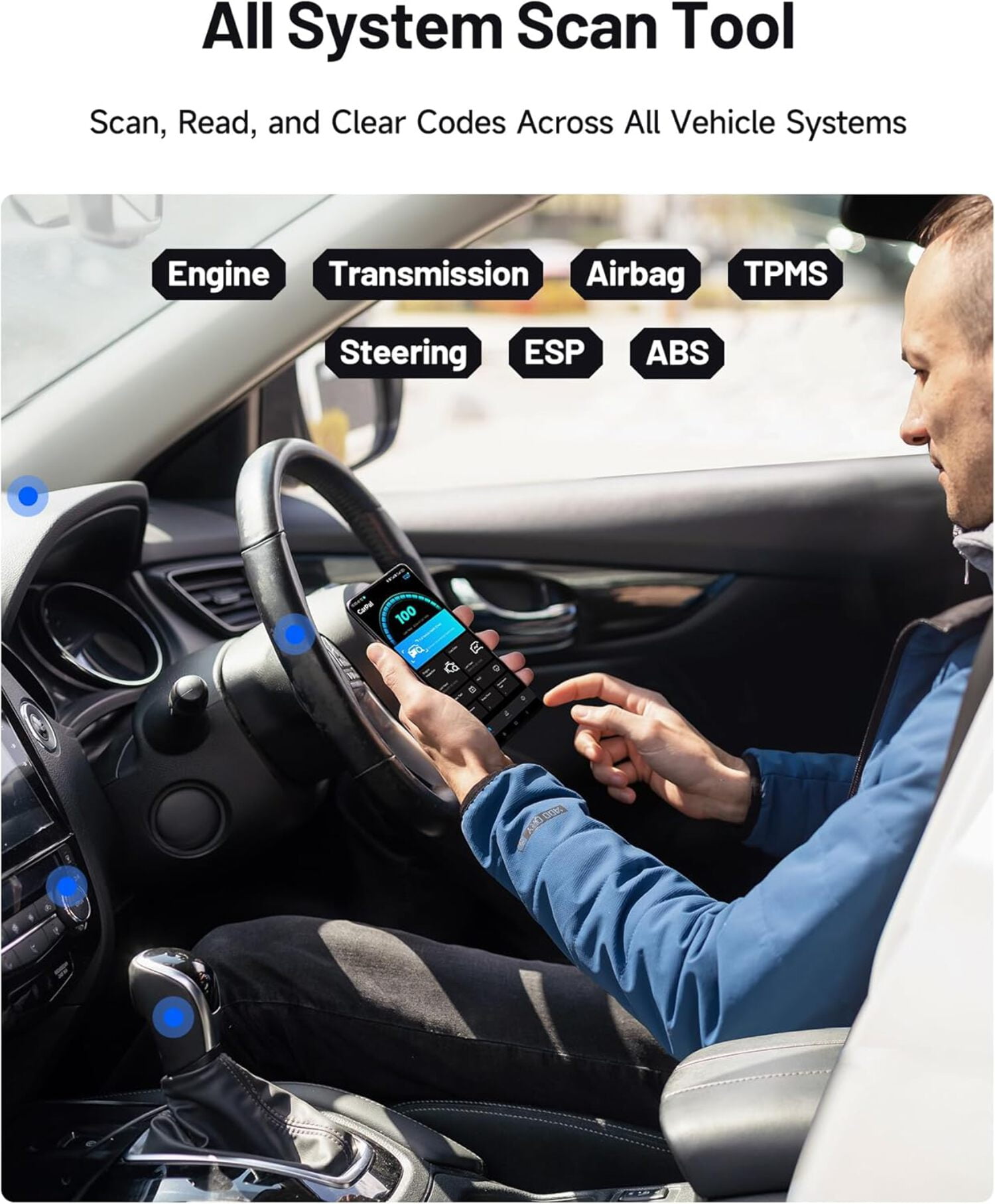 TOPDON CarPal - Carpal OBD2 Scanner Bluetooth - All System Diagnostic Tool for iOS & Android, Scanner for Car, Vehicle Health Check, 6 Mainteanance Services, Smog Check, Repair Guide, Performance Test