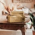 thumbnail image 5 of Handwoven Boho Rattan Display Boxes with Glass Lids - Set of 2 Rectangular Decorative Storage Bins - Natural Woven Cane Home Decor Organizers, 5 of 7