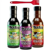 Keli's Sauces Low Sodium & Gluten Free Backyard BBQ set with Teriyaki Sauce Marinade for All occasions, Teriyaki Wing Sauces Variety 3-Pack with FREE Silicone Basting Brush