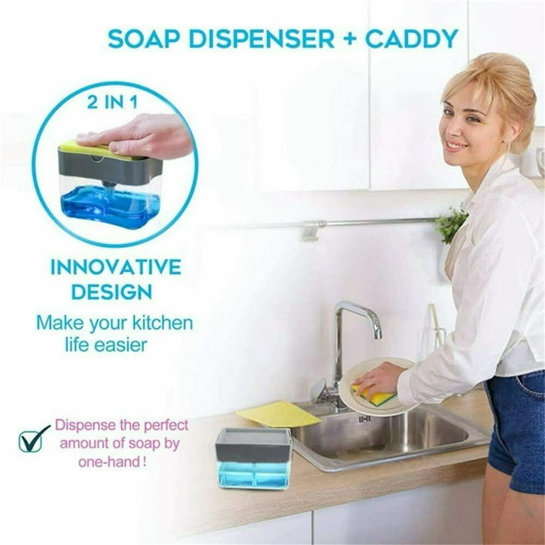 Soap Dispenser for Kitchen 2-in-1 Kitchen Gadgets Soap Dispenser + Sponge  Holder Leakproof Soap Pump Dispenser for Kitchen - Counter Top Sink