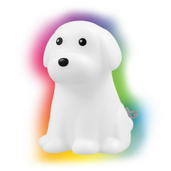 Veilleuse enfichable en forme de chien à DEL intégrées multicolores, fonction nocturne automatique Veilleuse enfichable à DEL intégrée